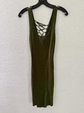 Hera Collection Olive Green Midi Dress with Lattice Back Size Large